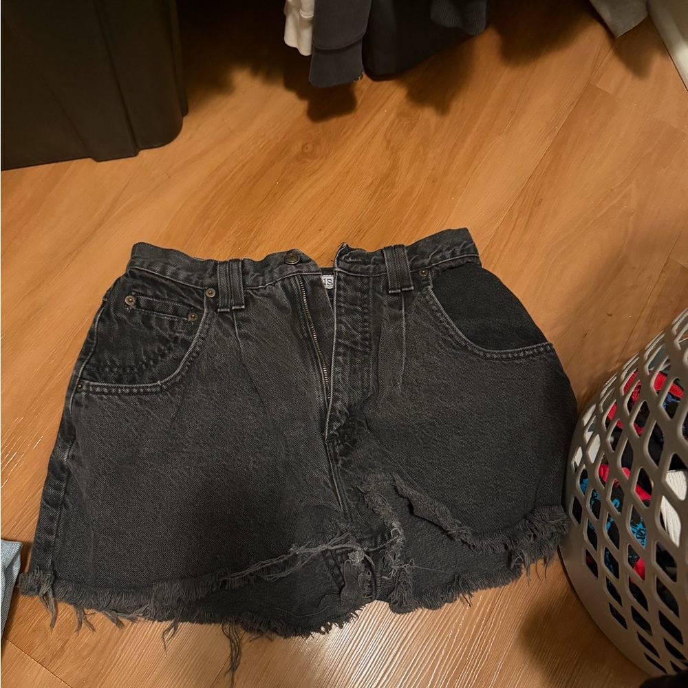 Zena Black Vintage Distressed Denim Cutoff Shorts